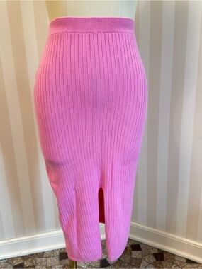 Free People Pink Ribbed Knit Midi Pencil Skirt